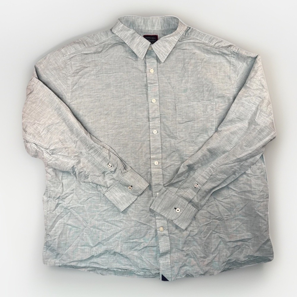 Untuckit Shirt Mens 3XL Linen Blend Light Blue Button Down Long Sleeve Preppy